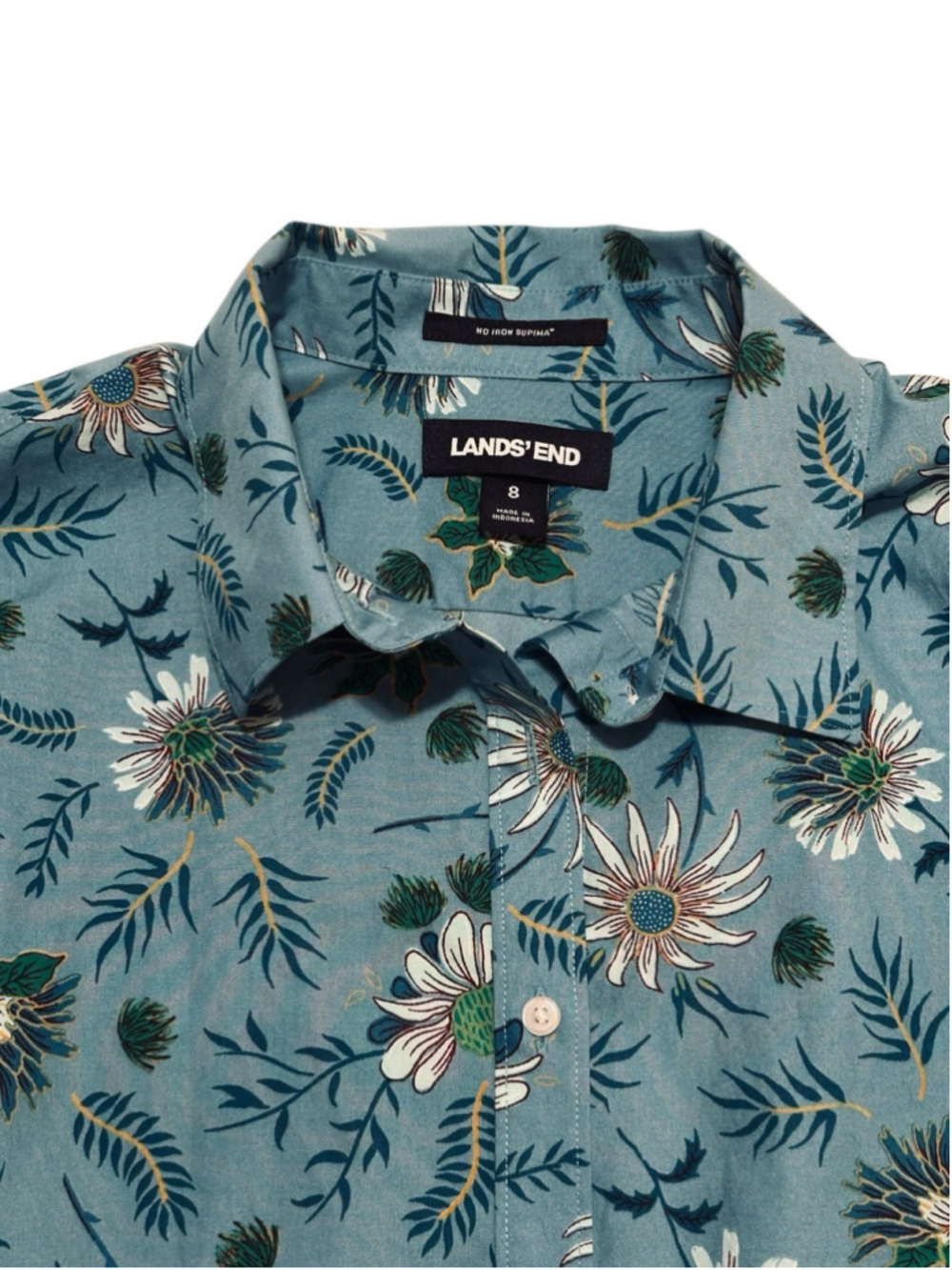 Lands End Button Up Shirt Womens 8 Cotton Multicolor / Teal Floral Long Sleeves - Picture 4 of 16
